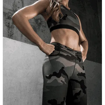 High waist four-needle six-line new camouflage fitness yoga pants tight stretch printing sports leggings