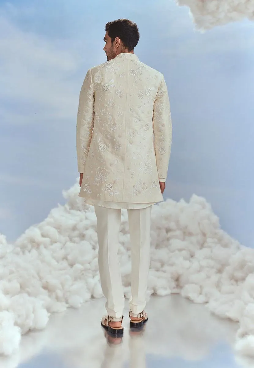 Ivory mehtab bagh jaal sherwani set