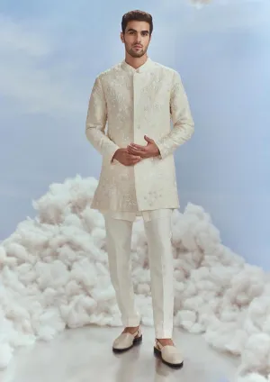 Ivory mehtab bagh jaal sherwani set
