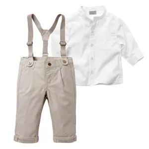 Kids Boy Clothes Set Long Sleeve Tops   Long Suspender Trousers 5 Sizes
