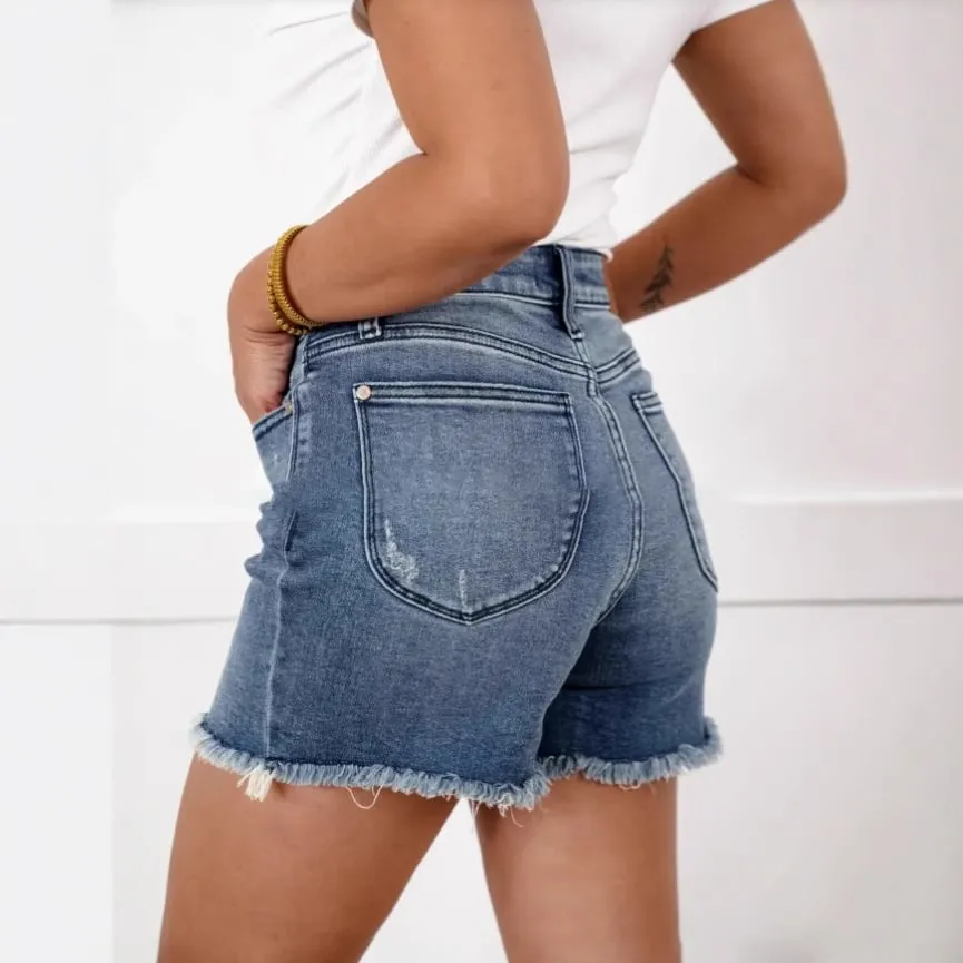🥇😍LAST DAY SALE 50% OFF⏳High Rise Frayed Hem Cut Off Jean Shorts👖