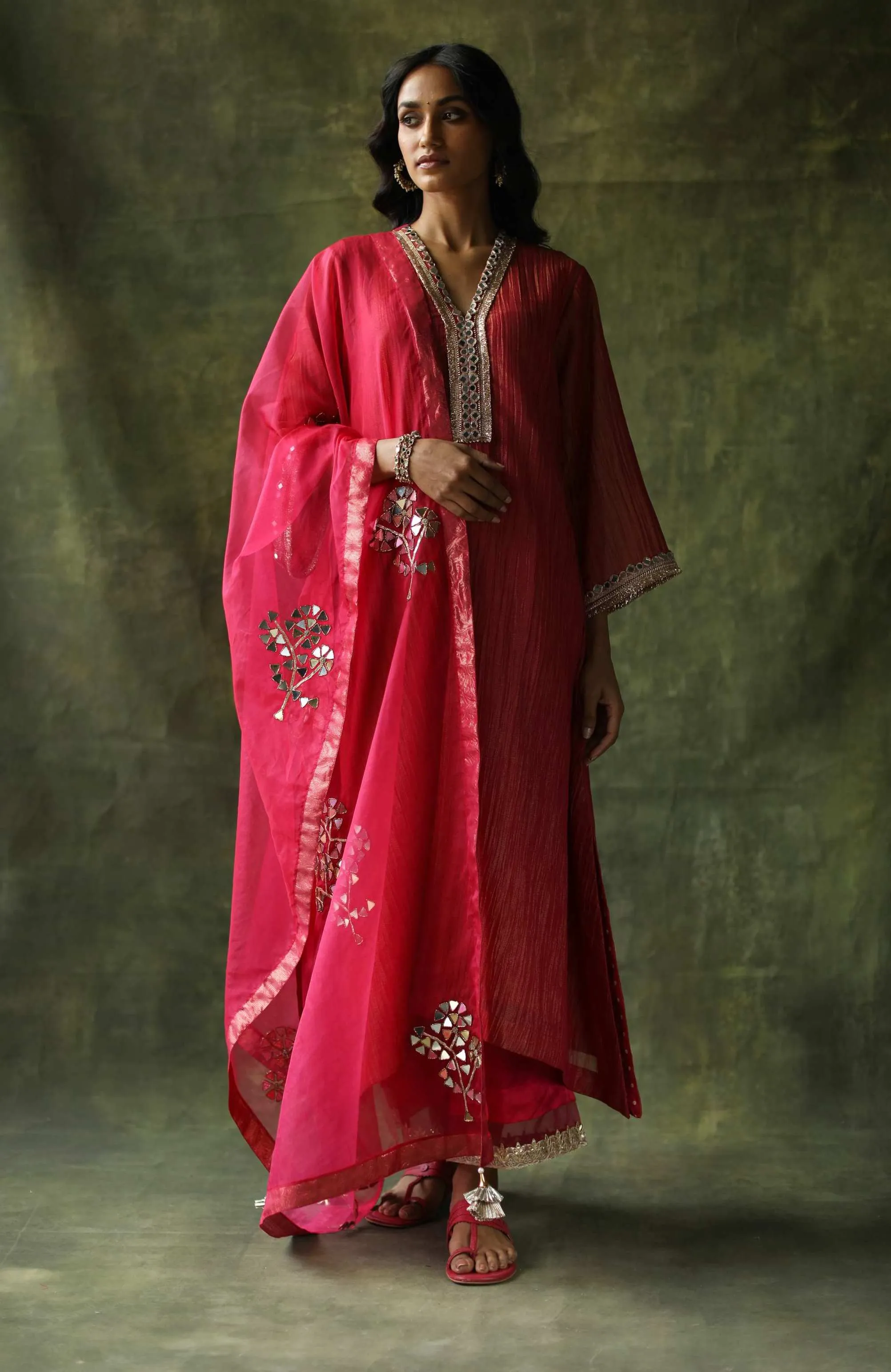 Magenta Pink Bahaar A-line Cut Kurta Set