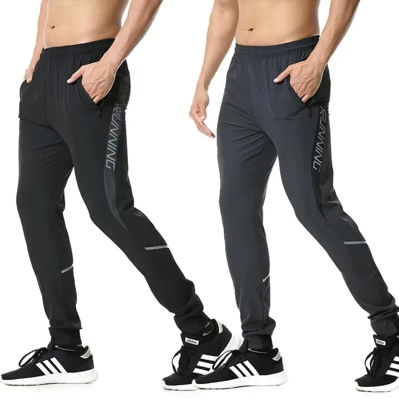 Men High End Running Pants Zipper Reflective Soccer Training Sport Gym Trousers