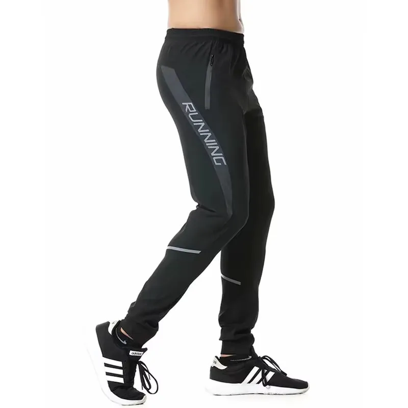 Men High End Running Pants Zipper Reflective Soccer Training Sport Gym Trousers