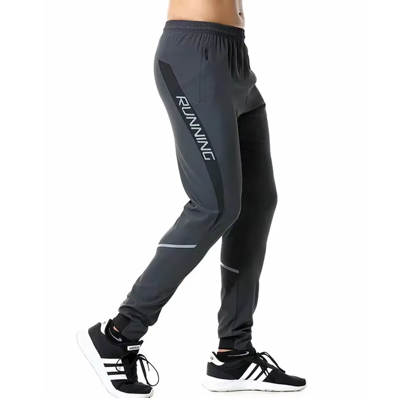 Men High End Running Pants Zipper Reflective Soccer Training Sport Gym Trousers