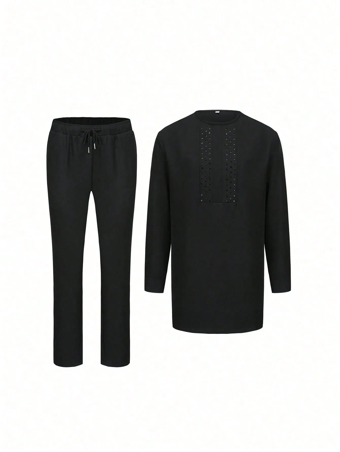 Men's African Beaded Long Sleeve Shirt, Pants & Robe Traditional  Casual 2pcs Set