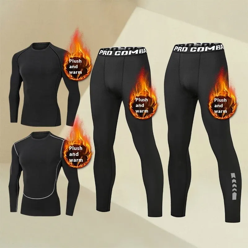 Men's Winter Fleece-lined Quick-drying Tights Warm Keeping Sports Underwear Base High Elastic Training Running Outfit