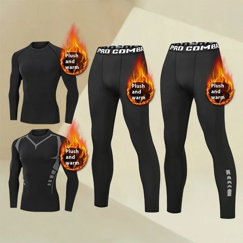 Men's Winter Fleece-lined Quick-drying Tights Warm Keeping Sports Underwear Base High Elastic Training Running Outfit