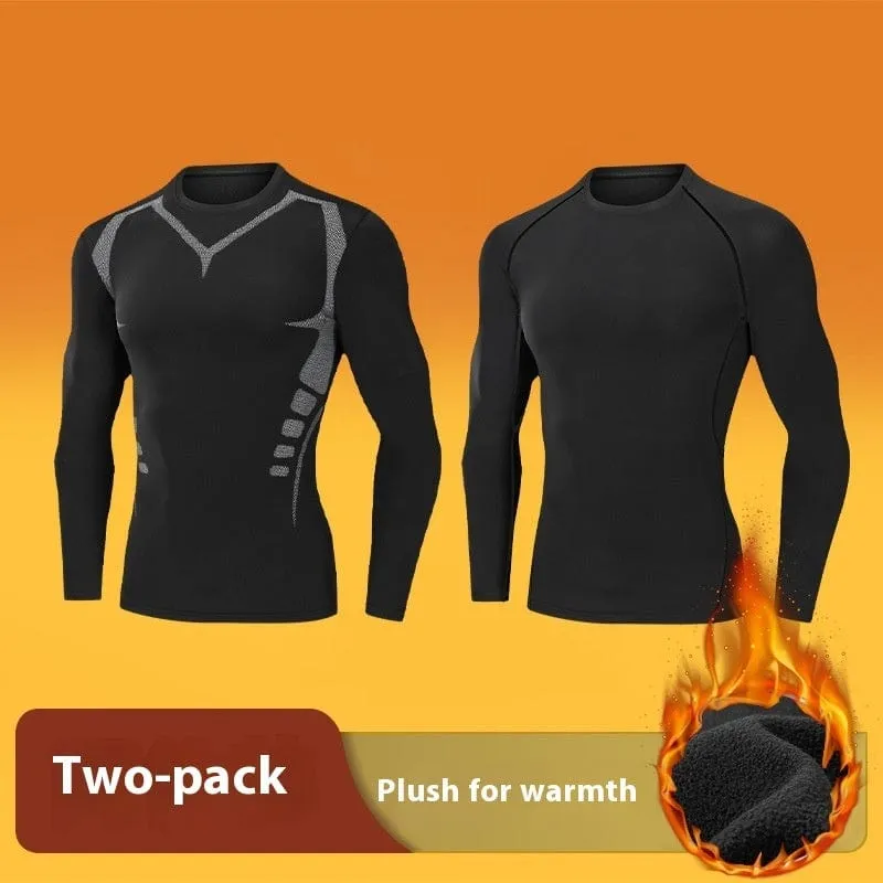 Men's Winter Fleece-lined Quick-drying Tights Warm Keeping Sports Underwear Base High Elastic Training Running Outfit