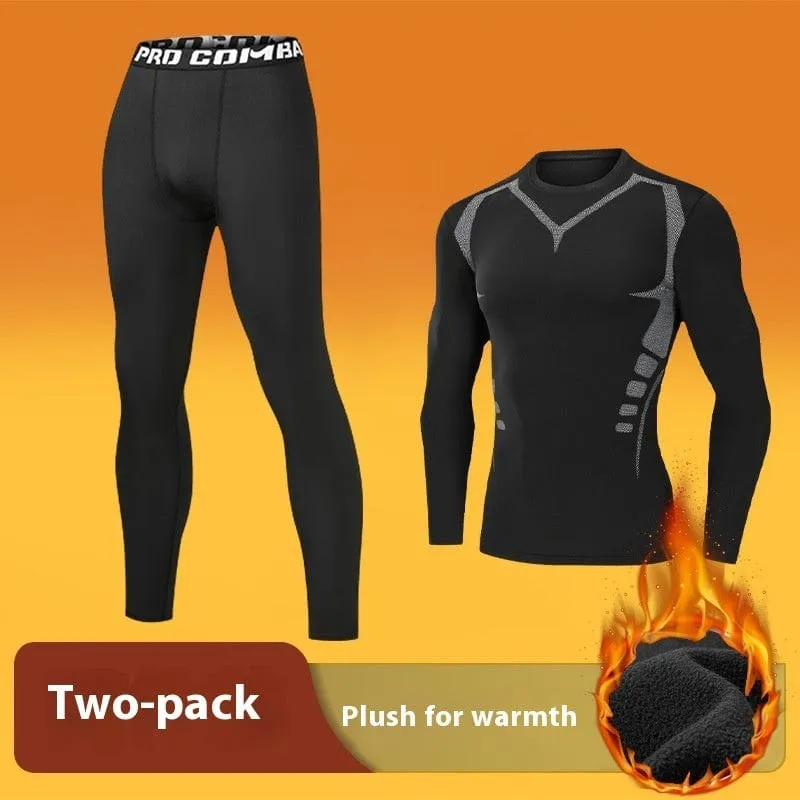 Men's Winter Fleece-lined Quick-drying Tights Warm Keeping Sports Underwear Base High Elastic Training Running Outfit