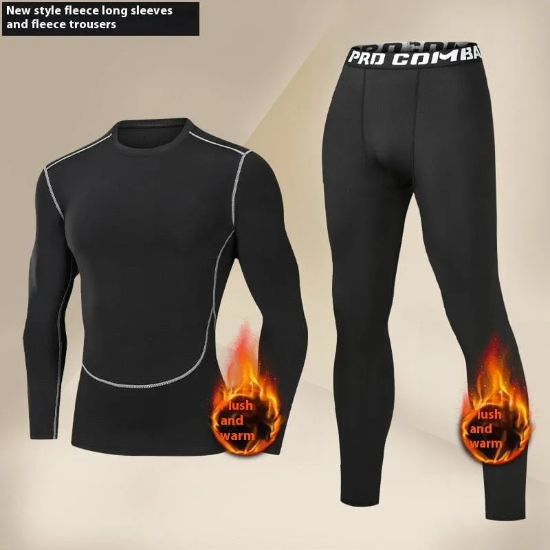 Men's Winter Fleece-lined Quick-drying Tights Warm Keeping Sports Underwear Base High Elastic Training Running Outfit