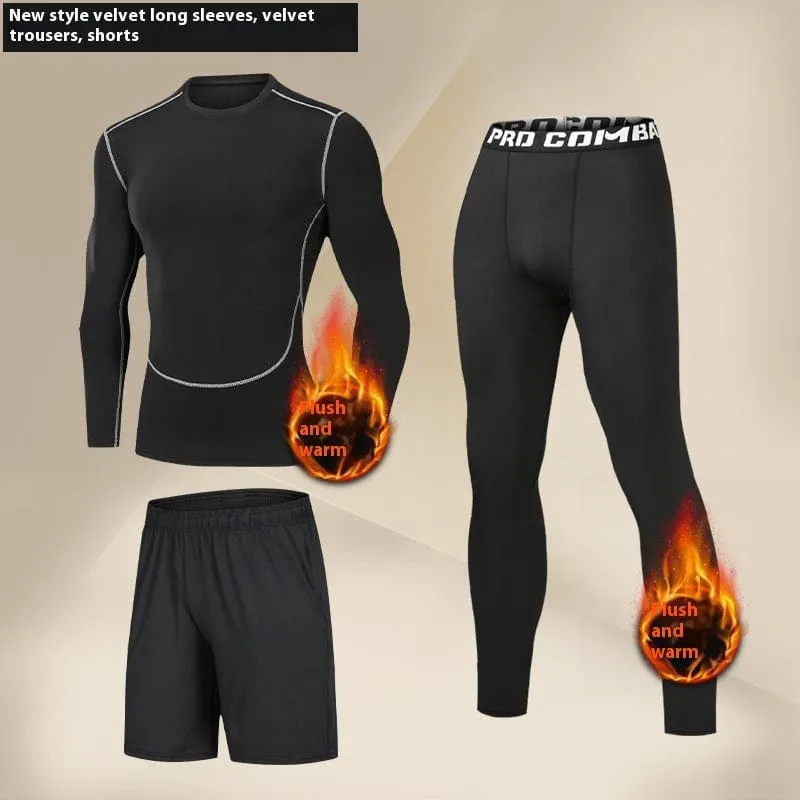 Men's Winter Fleece-lined Quick-drying Tights Warm Keeping Sports Underwear Base High Elastic Training Running Outfit