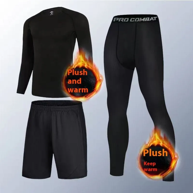 Men's Winter Fleece-lined Quick-drying Tights Warm Keeping Sports Underwear Base High Elastic Training Running Outfit