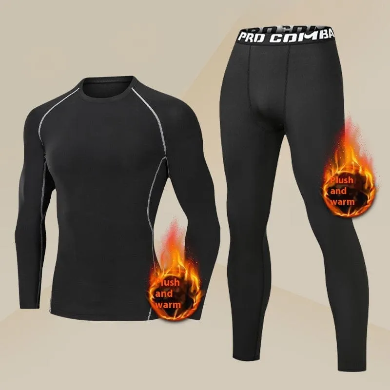 Men's Winter Fleece-lined Quick-drying Tights Warm Keeping Sports Underwear Base High Elastic Training Running Outfit