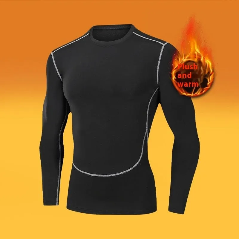 Men's Winter Fleece-lined Quick-drying Tights Warm Keeping Sports Underwear Base High Elastic Training Running Outfit