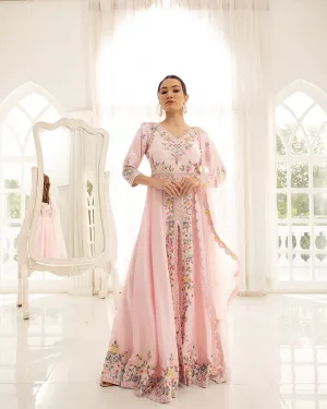 Misty Rose Embellished Front Slit Suit Set