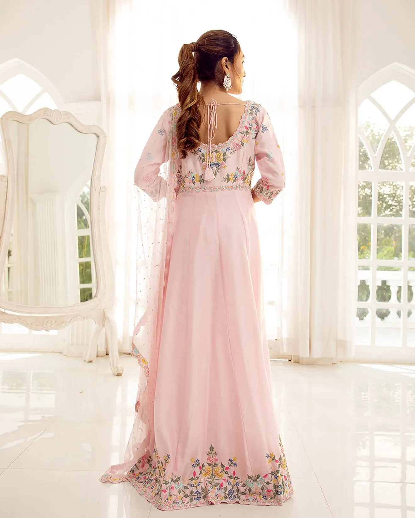 Misty Rose Embellished Front Slit Suit Set