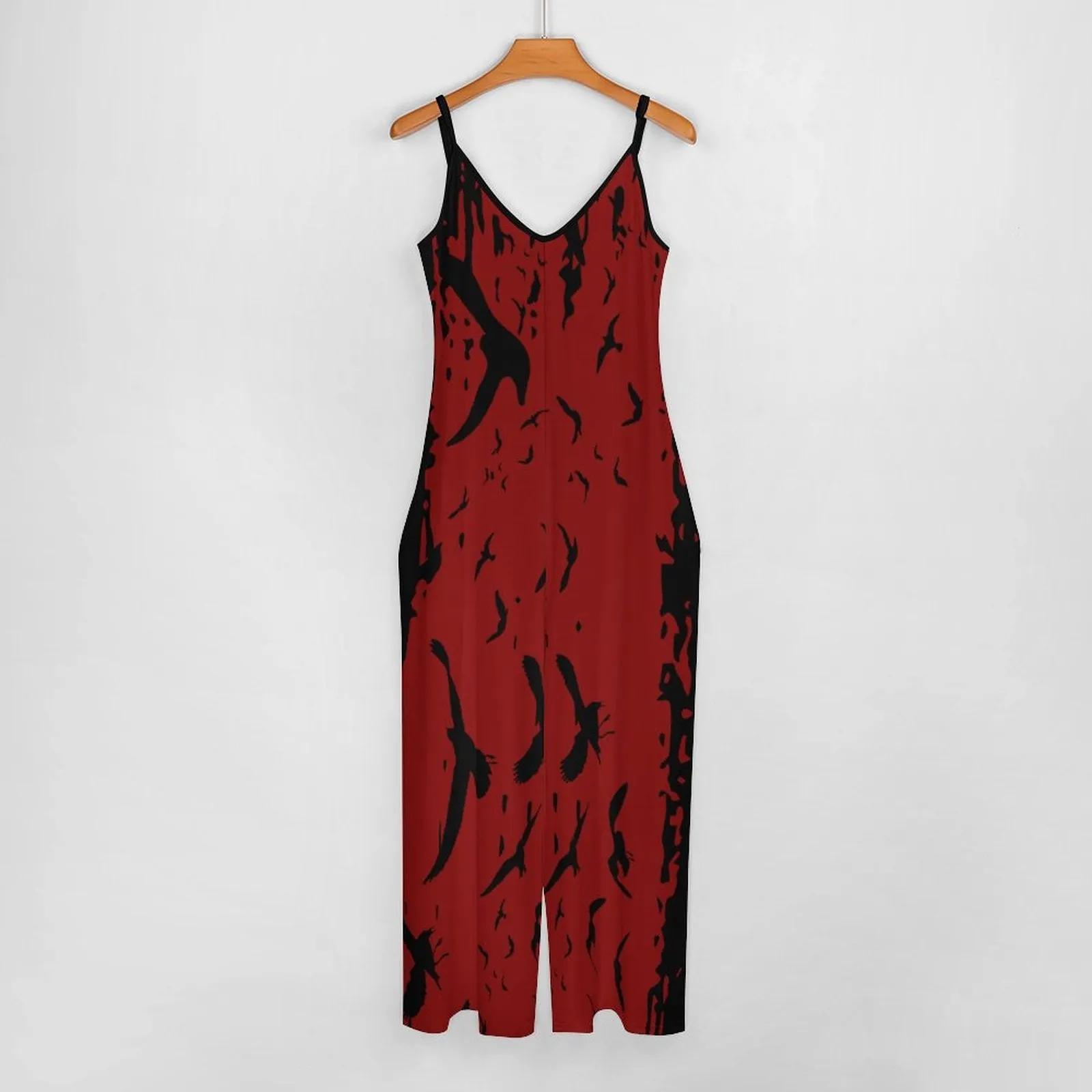 Murder of Crows in Oxblood Suspender Jumpsuit LTY007 (All-Over Printing)
