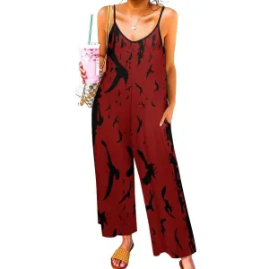 Murder of Crows in Oxblood Suspender Jumpsuit LTY007 (All-Over Printing)
