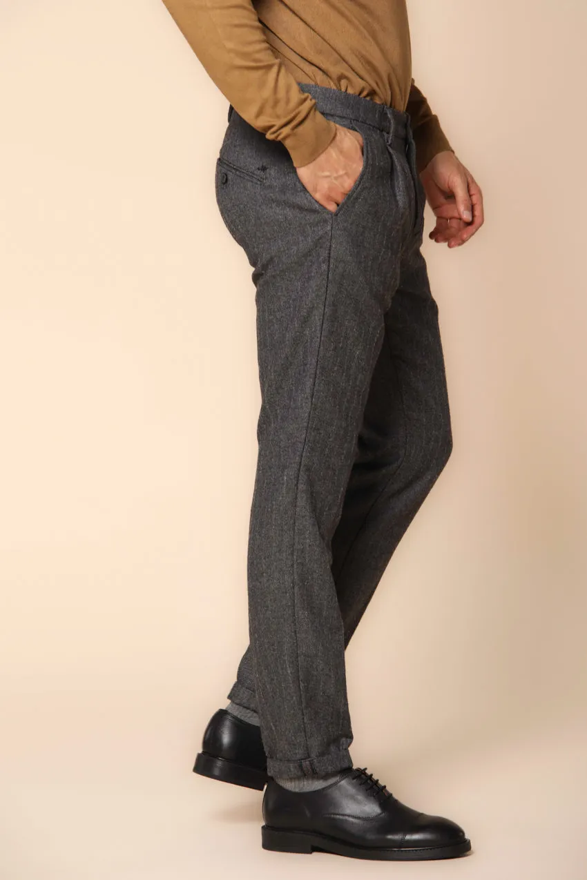 Osaka 1 Pinces men's chino pants in pinstripe flannel carrot fit 