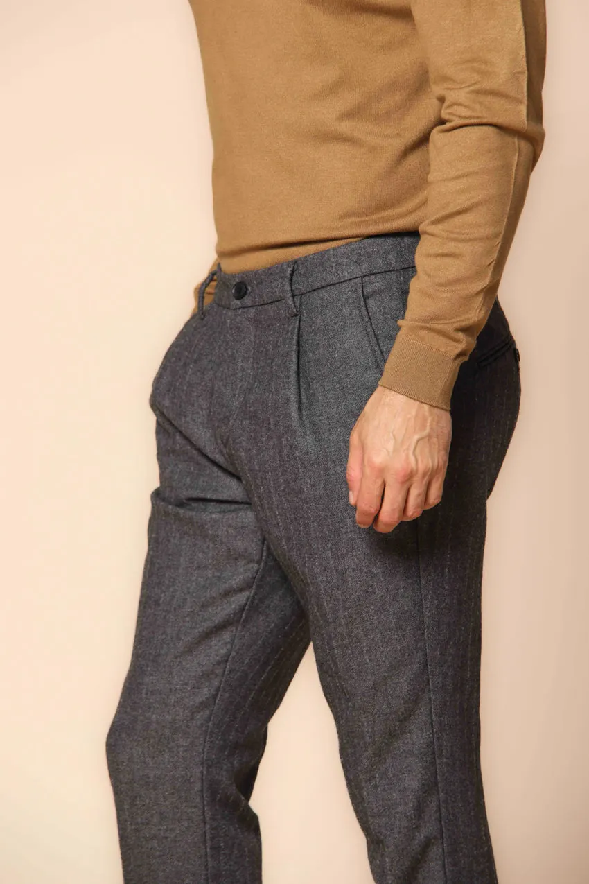 Osaka 1 Pinces men's chino pants in pinstripe flannel carrot fit 