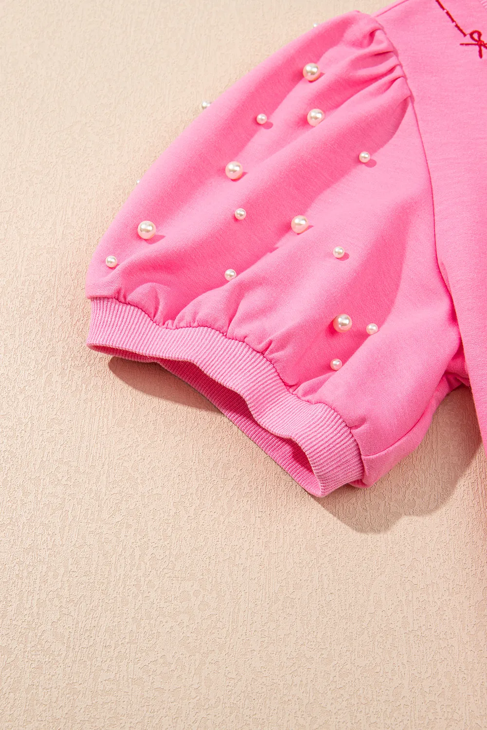 Pink Sweet Bow Trim Pearl Embellished Blouse and Skort Set