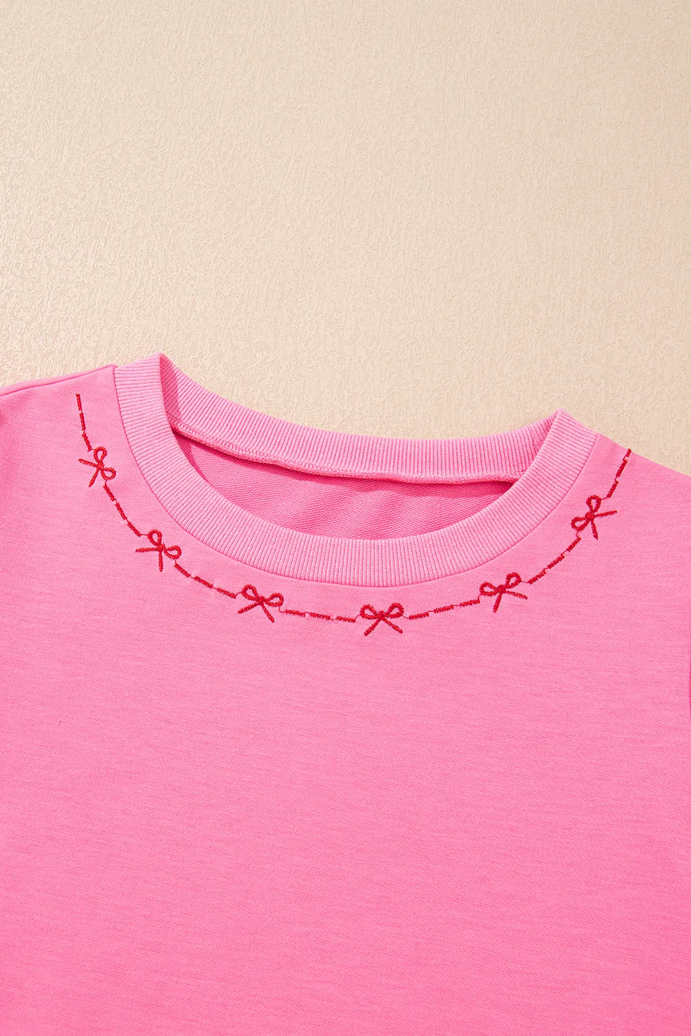 Pink Sweet Bow Trim Pearl Embellished Blouse and Skort Set