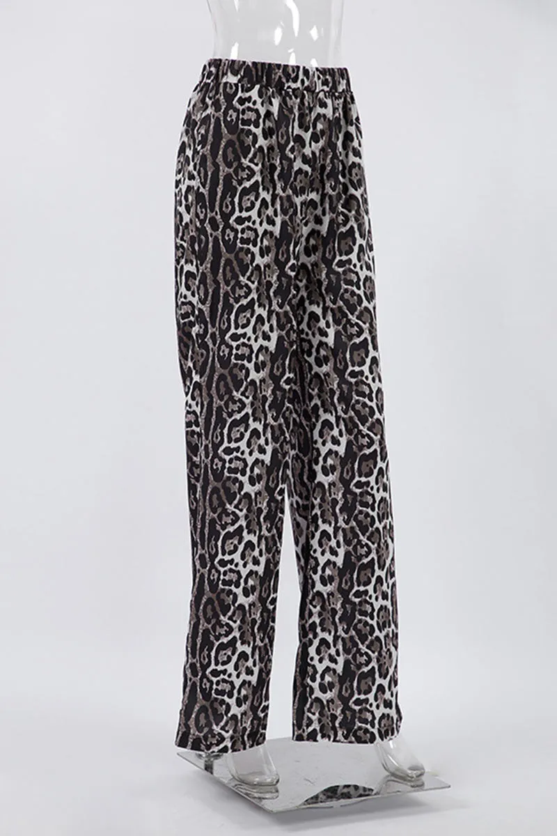 PK670 Leopard Graphic Wide Leg Pants
