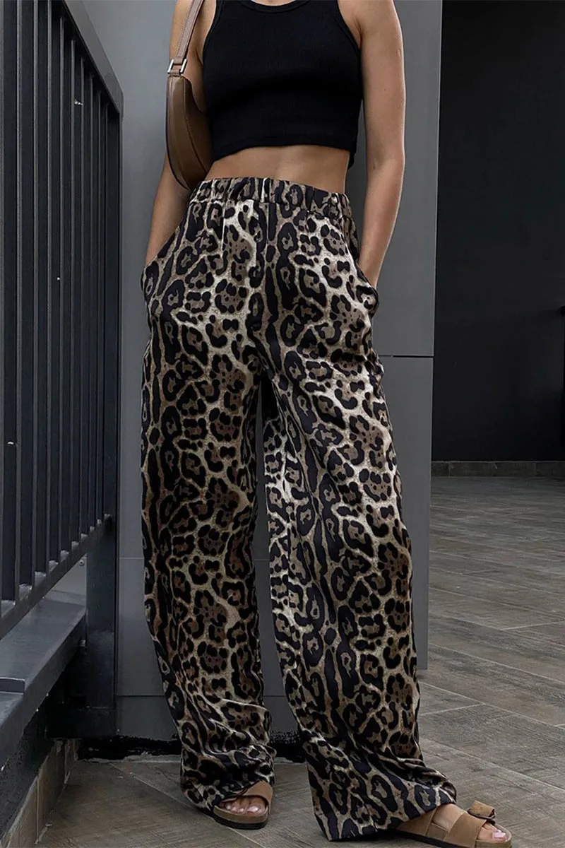 PK670 Leopard Graphic Wide Leg Pants