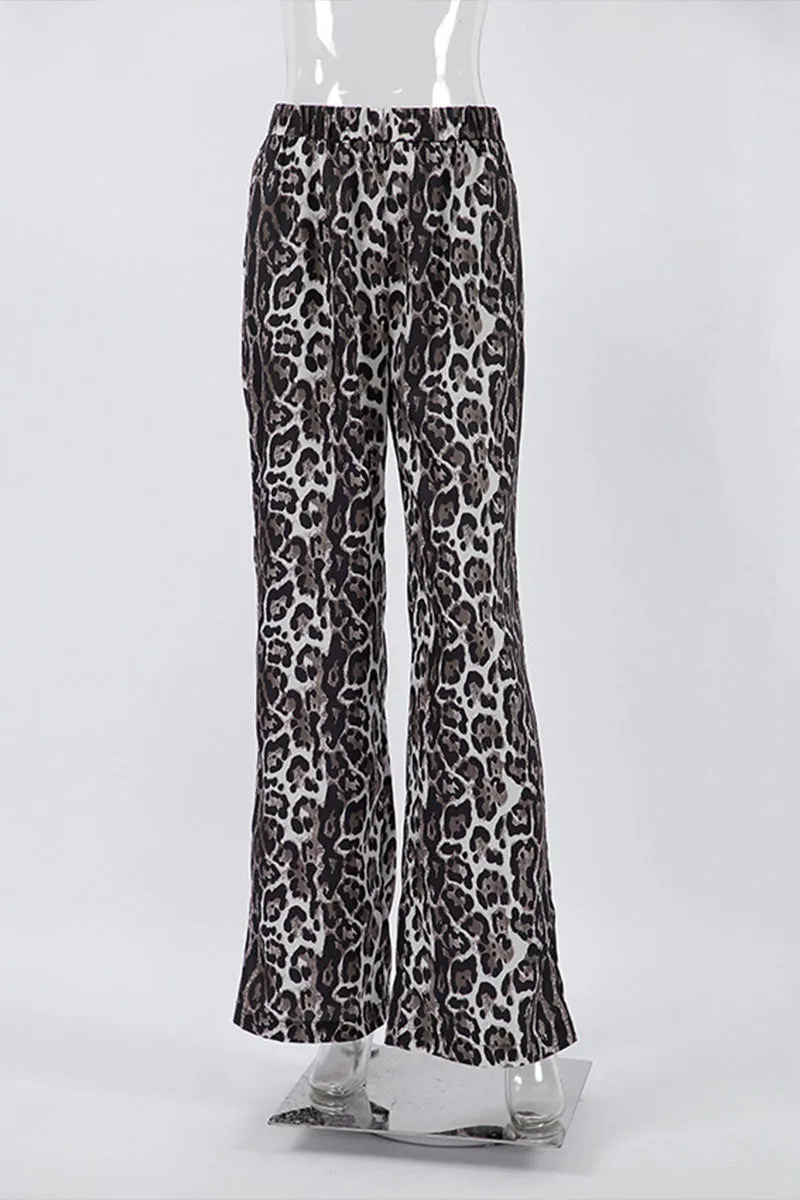 PK670 Leopard Graphic Wide Leg Pants