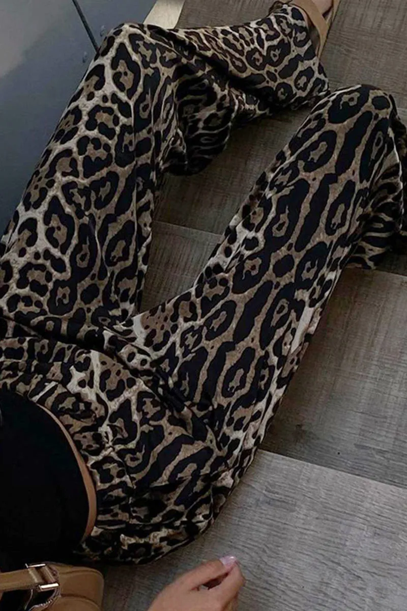 PK670 Leopard Graphic Wide Leg Pants