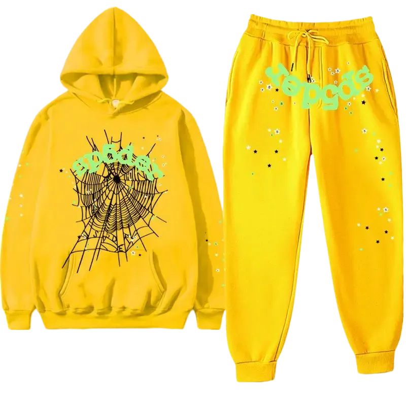 Premium Streetwear Hoodie & Pants Set - Yellow - Polyester