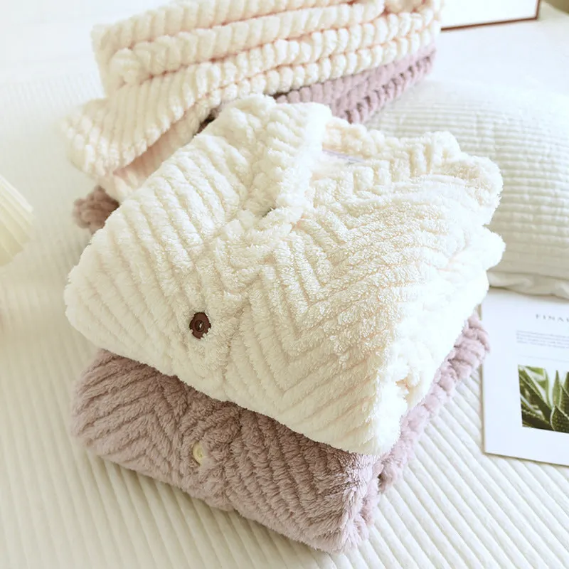 Round Neck Solid Color Flannel Fleece-lined Thickened Loungewear