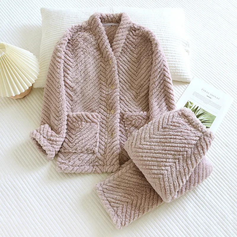 Round Neck Solid Color Flannel Fleece-lined Thickened Loungewear