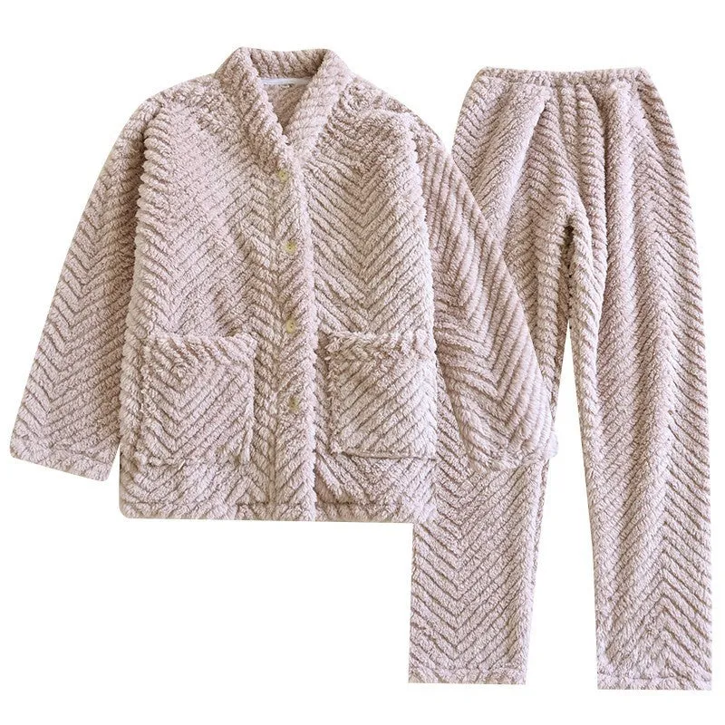 Round Neck Solid Color Flannel Fleece-lined Thickened Loungewear