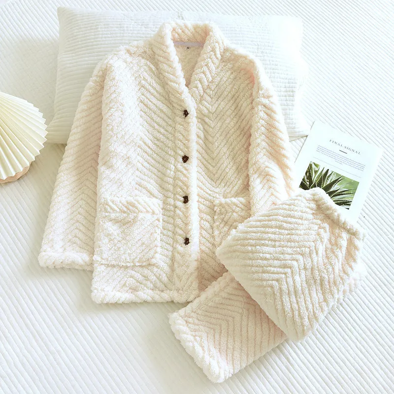 Round Neck Solid Color Flannel Fleece-lined Thickened Loungewear