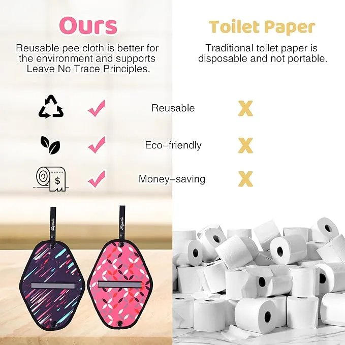 Rquite 2 Pack Pee Cloth, Reusable Pee Rag for Women Hiking Camping Backpacking, Soft Absorbent Peeing Cloth with Reflective Stripe, Ecofriendly alt. to Toilet Paper After Female Urinal