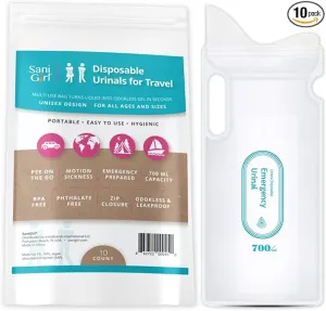 SaniGirl Disposable Urinals | Portable Pee Bags | Travel Urinal for Women Kids Adults Sanitary Emergency Urinal and Motion Sickness Bag Road Trips Travel Essentials (Pack of 10)…