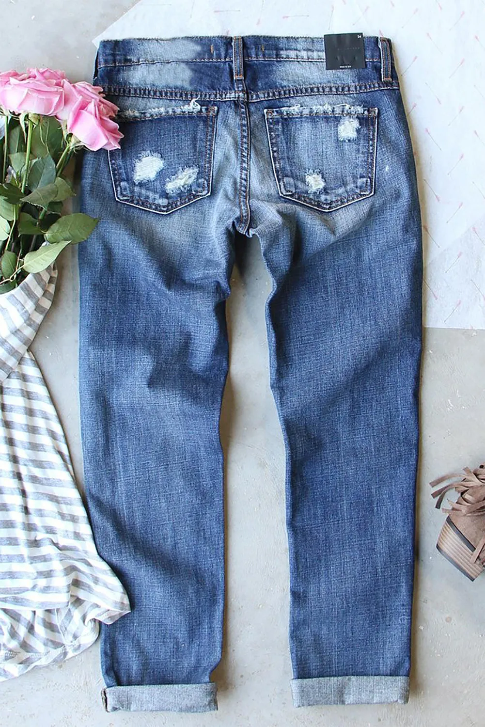 Santa Claus Pattern Boyfriend Jeans