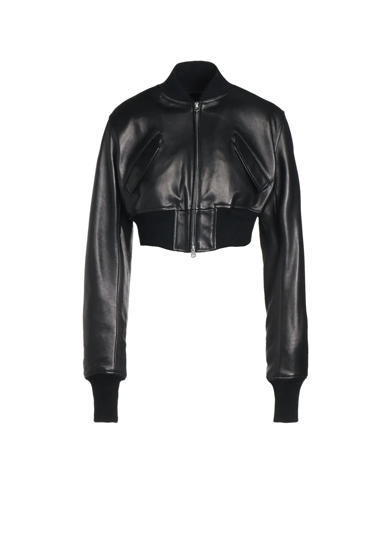 SEMI-VEGETABLE TANNED SHEEP LEATHER CROPPED BOMBER JACKET