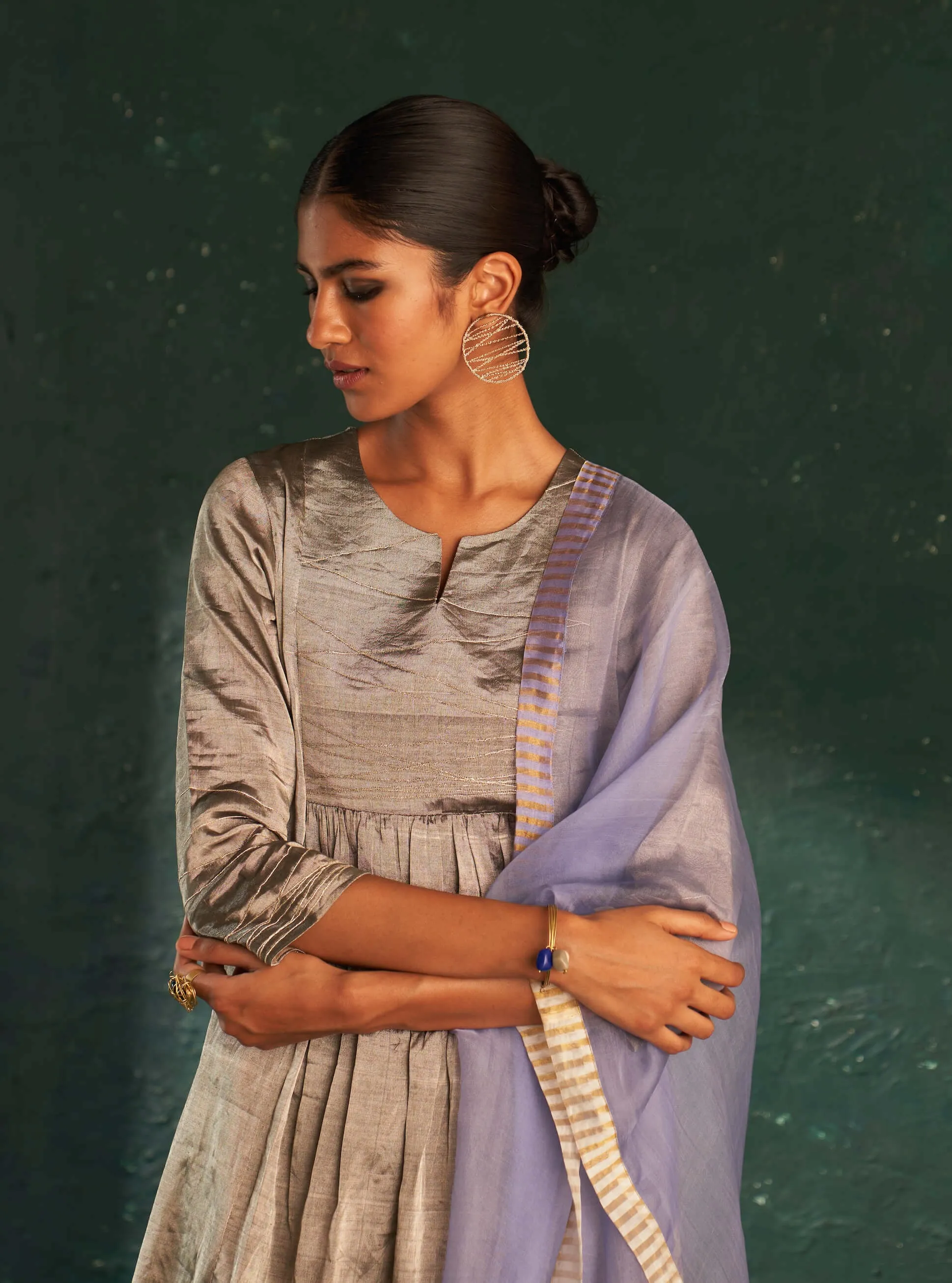 Silver gathered kurta set