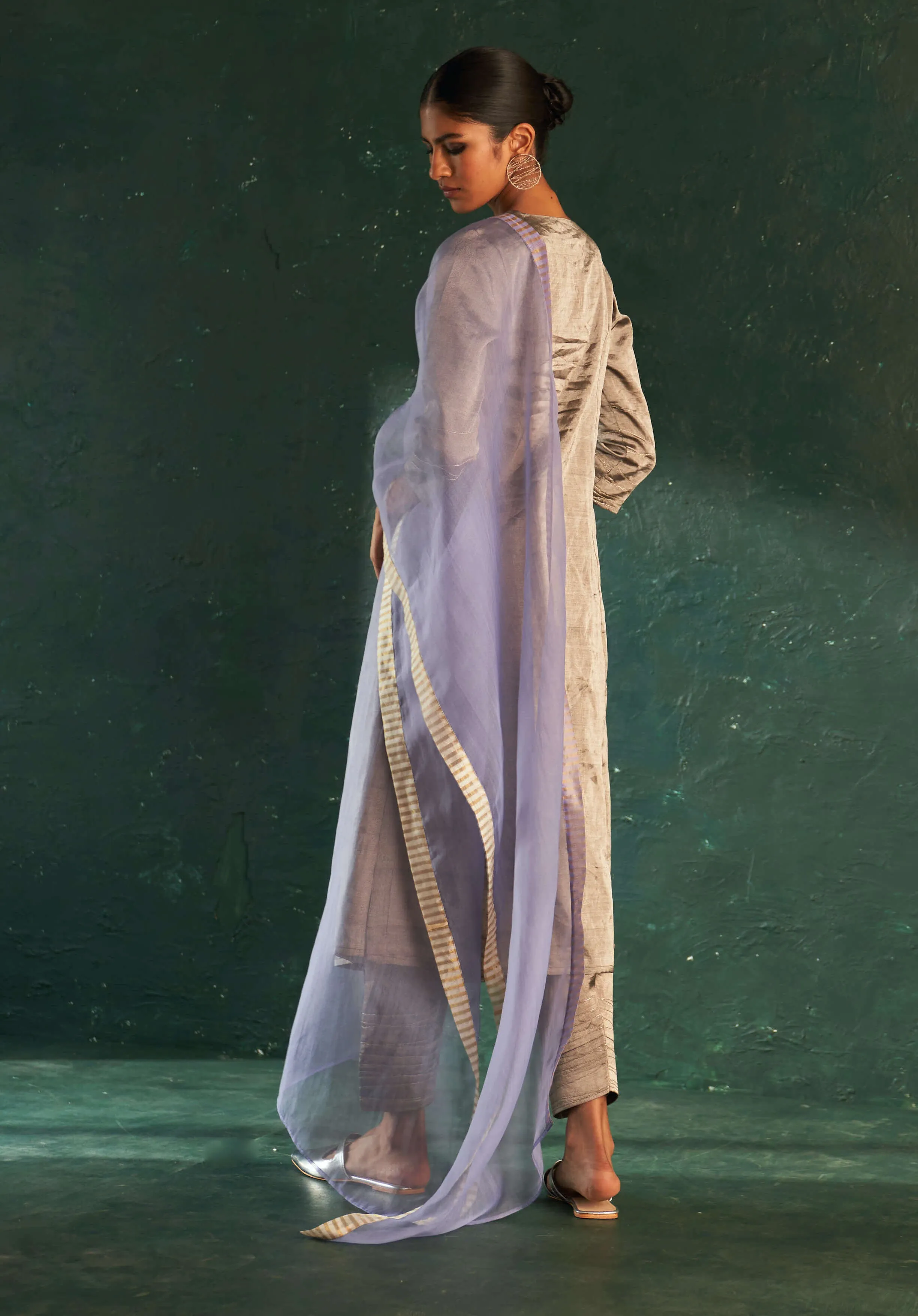 Silver gathered kurta set