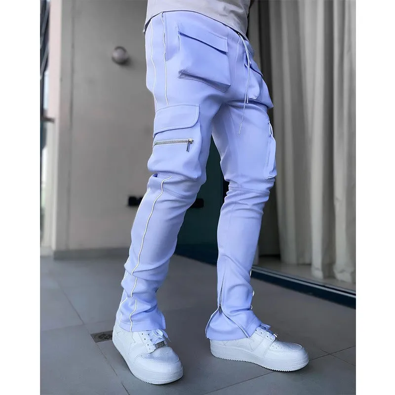 Spring and autumn stretch multi-bag reflective straight tube sports fitness casual pants(AY2575)