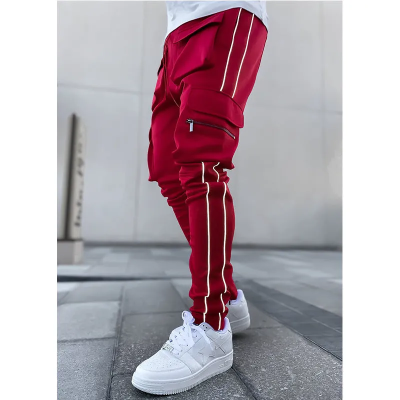 Spring and autumn stretch multi-bag reflective straight tube sports fitness casual pants(AY2575)