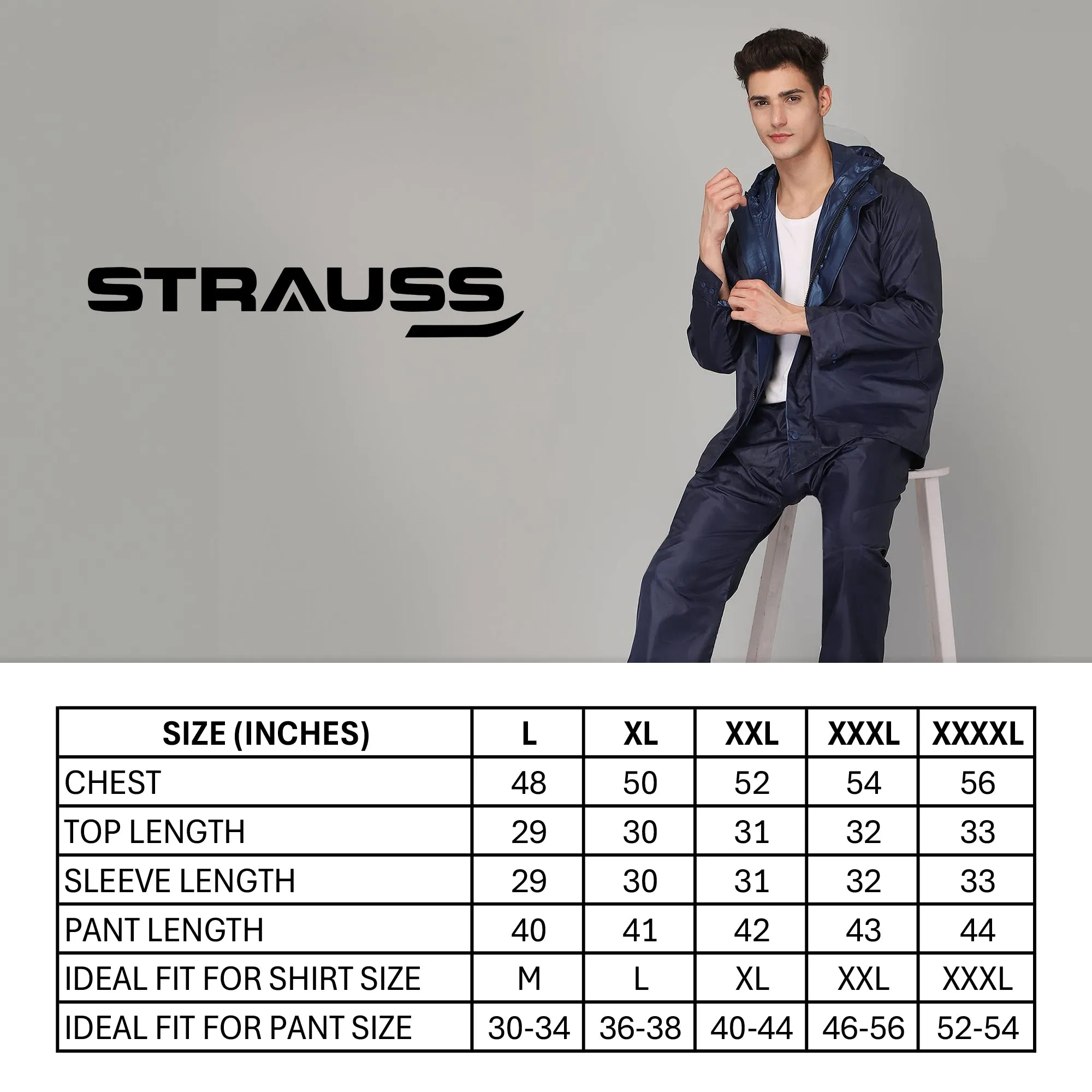 THE CLOWNFISH Rain Coat for Men: Waterproof Reversible Rain Jacket | With Pants | XXL | Opener Blue Pro