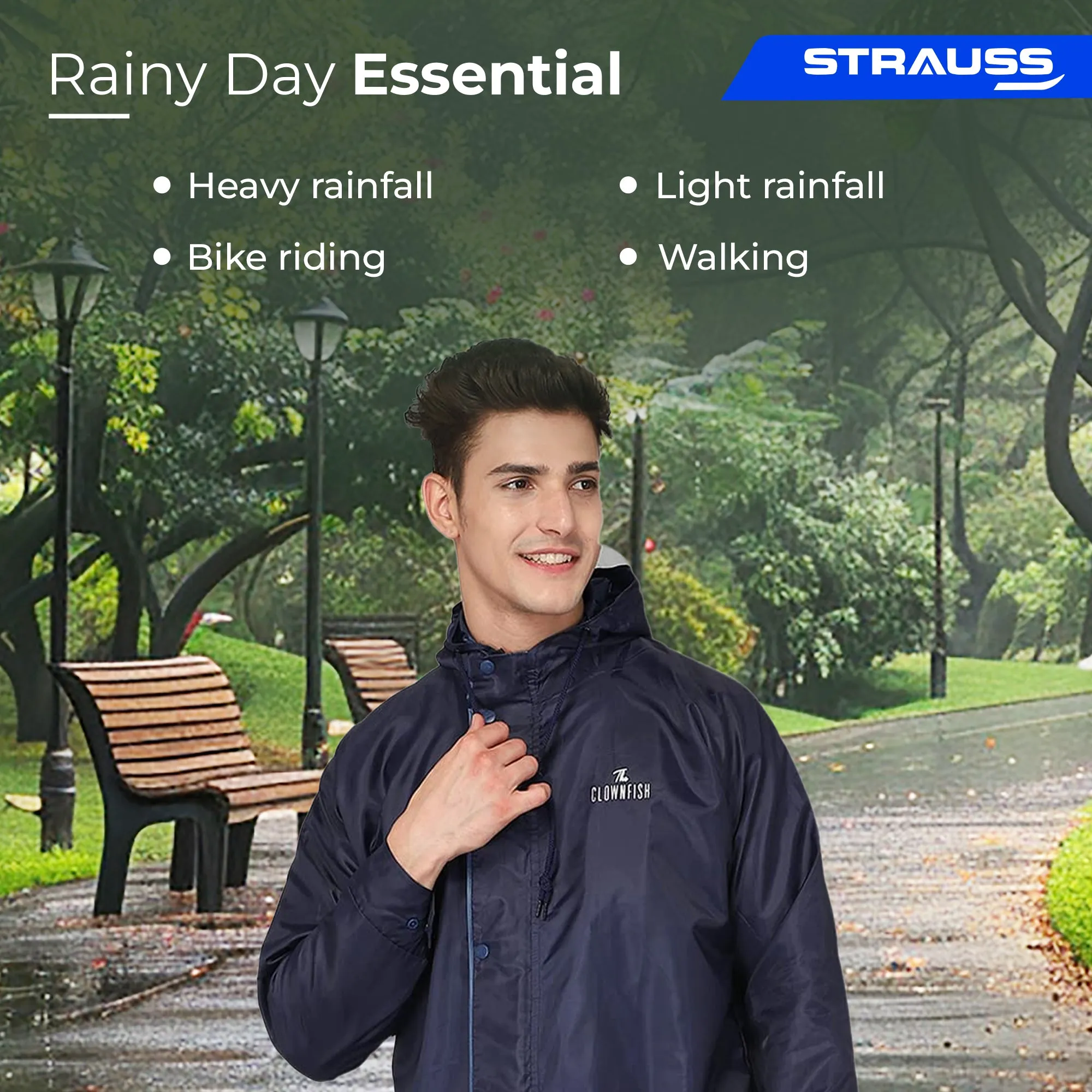 THE CLOWNFISH Rain Coat for Men: Waterproof Reversible Rain Jacket | With Pants | XXL | Opener Blue Pro