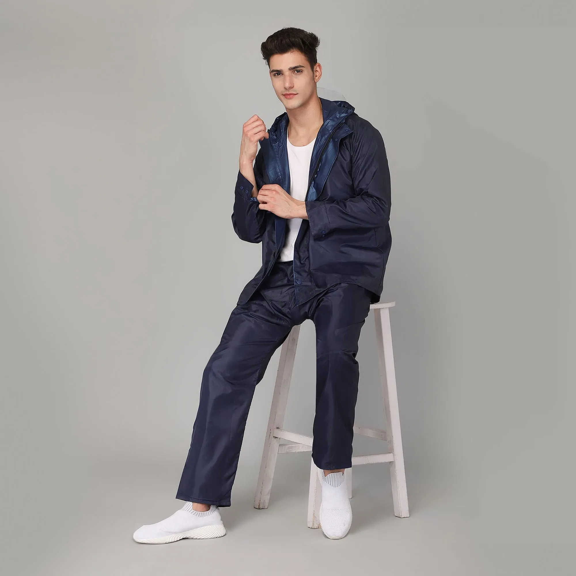 THE CLOWNFISH Rain Coat for Men XL: Waterproof Raincoat with Pants | Reversible | Blue
