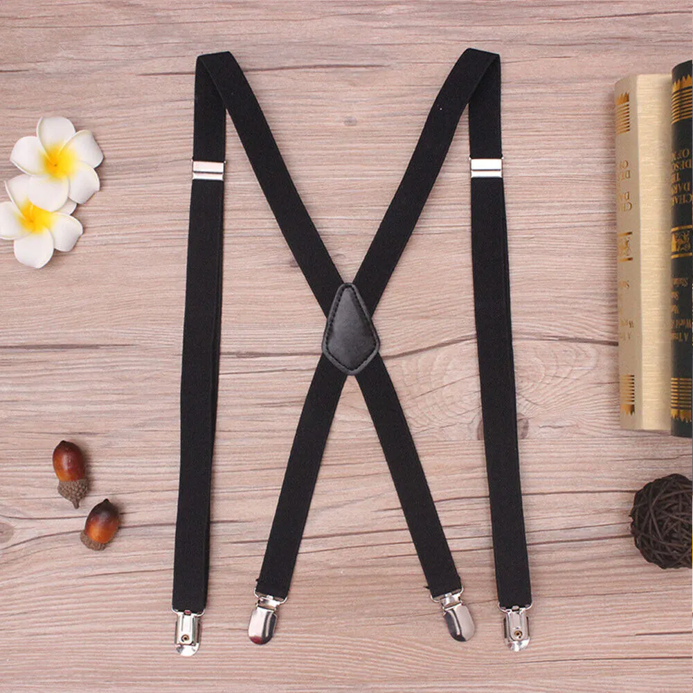 US 2-4 Pack Suspenders X-Back Wide Adjustable Solid Straight Heavy Duty Adults