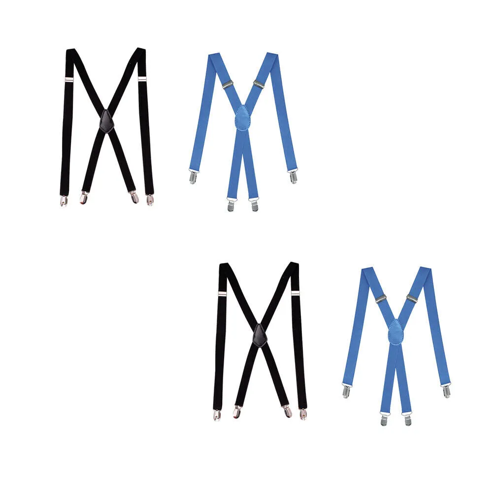 US 2-4 Pack Suspenders X-Back Wide Adjustable Solid Straight Heavy Duty Adults