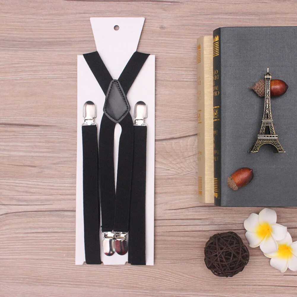 US 2-4 Pack Suspenders X-Back Wide Adjustable Solid Straight Heavy Duty Adults